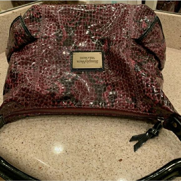 Simply Vera Wang Hobo Shoulder Bag Purse Large Faux Snake Blue Purple Ch… - Picture 8 of 11